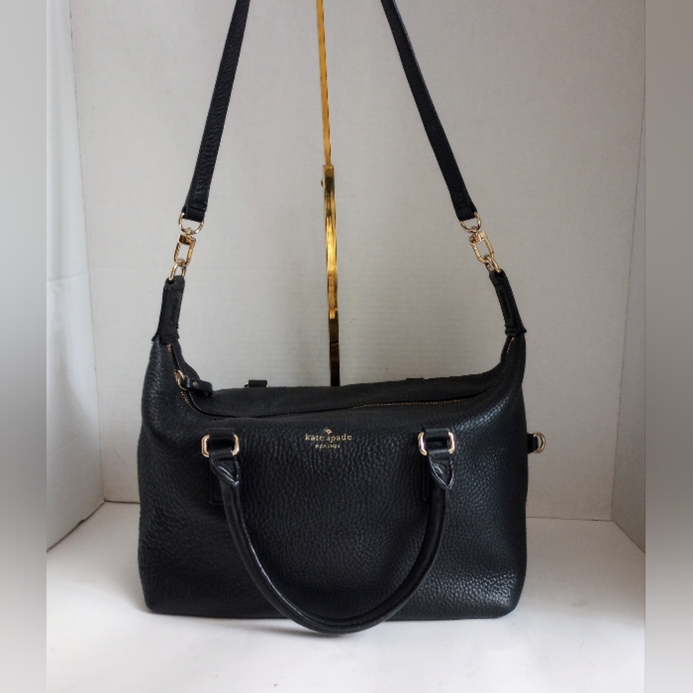 Kate Spade black pebbled leather convertible crossbody satchel purse hobo slouch
